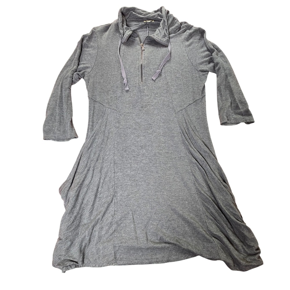 Haani Dark Gray XL‎ Women's Tunic Dress Front Pockets 1/4 Zip 3/4 sleeve collar